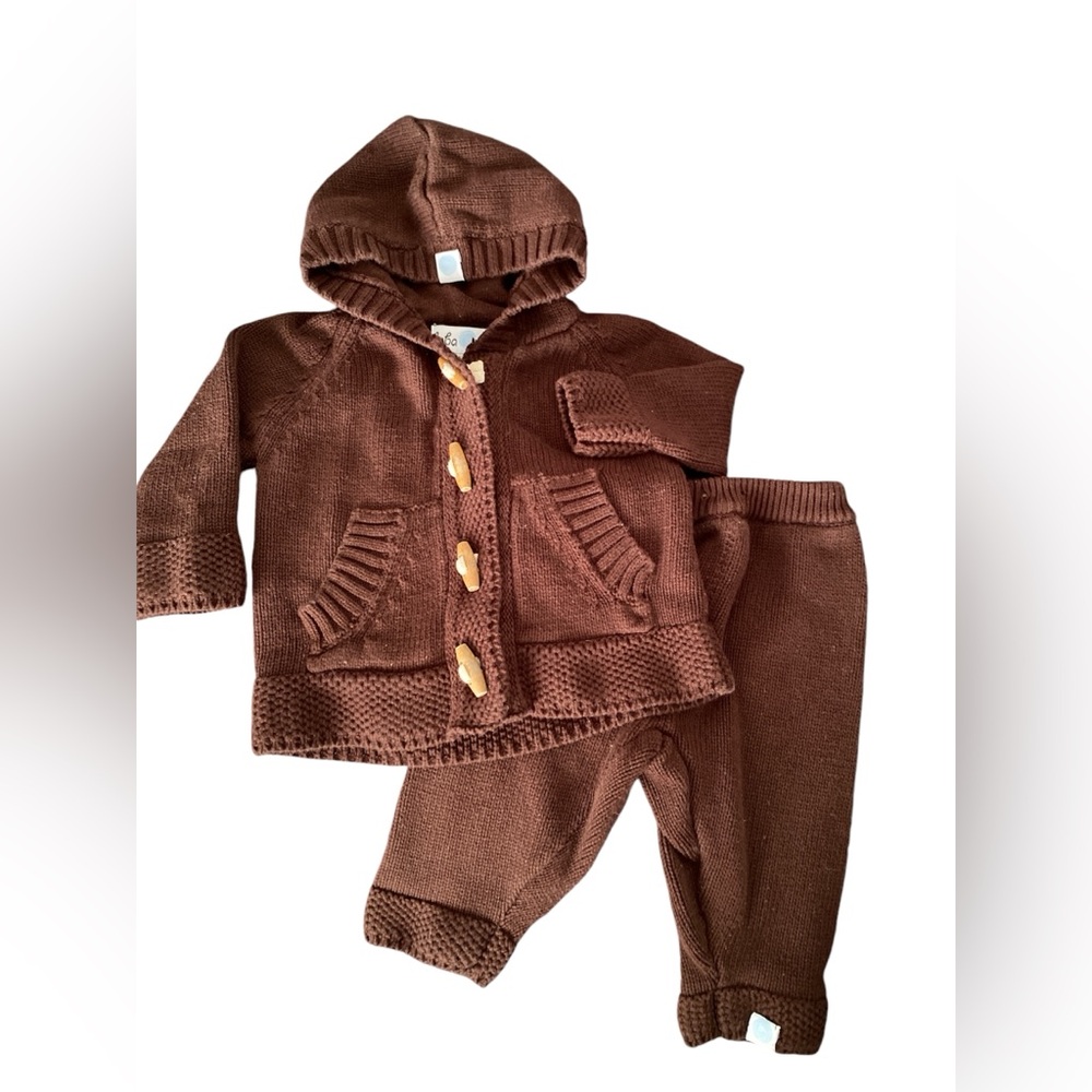 Beba Bean Baby Knit Sweater Hoodie and Pants Set Chocolate Brown Size 3-6 Months